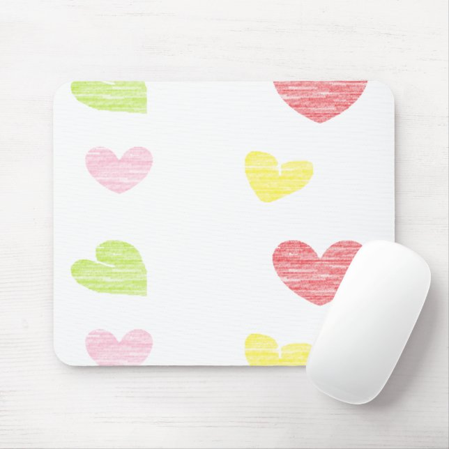 Mousepad Corações coloridos em branco (Com mouse)