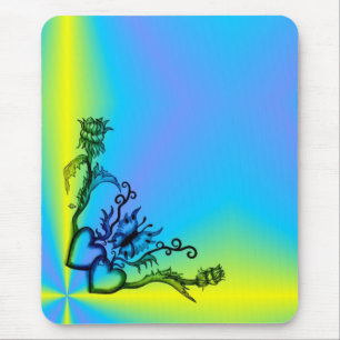 Mousepad Corações com Flores e Borboleta no Estilo de Tatua