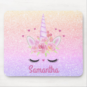 Mousepad Corações Cor-de-Rosa Cute do Unicórnio Arco-Íris B