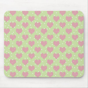 Mousepad Corações cor-de-rosa e bolinhas brancas