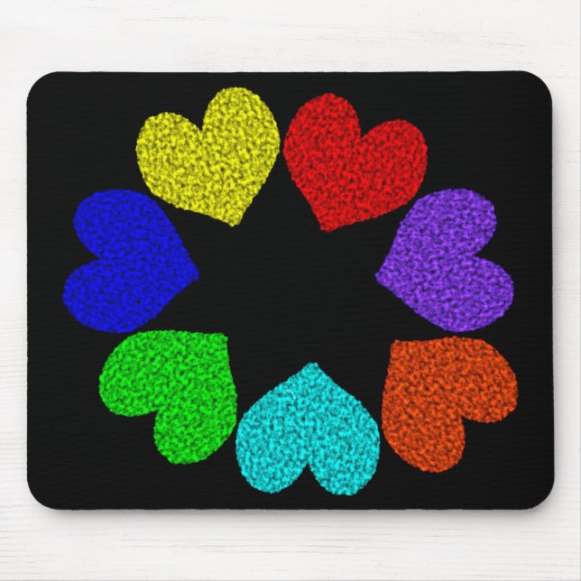 Mousepad Corações de Amor Arco-Íris Floral (Frente)