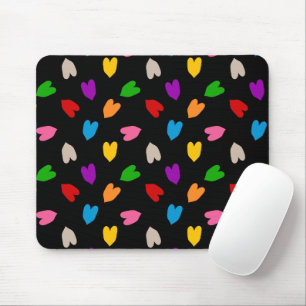 Mousepad Corações de Amor Colorido Design Preto