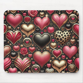 MOUSEPAD CORAÇÕES DE AMOR DO DIA DOS NAMORADOS DE OURO PRET
