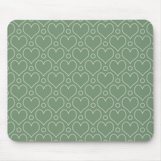 Mousepad Corações de Amor e Padrão de Bolinhas em Verde (Frente)