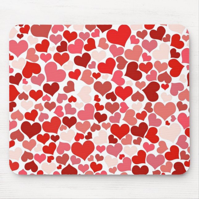 Mousepad Corações de Amor em Mosaico Rosa Vermelho (Frente)
