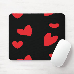 Mousepad Corações de amor vermelho em preto