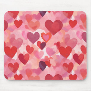 Mousepad Corações de Aquarela Rosa e Vermelho Coquette Româ