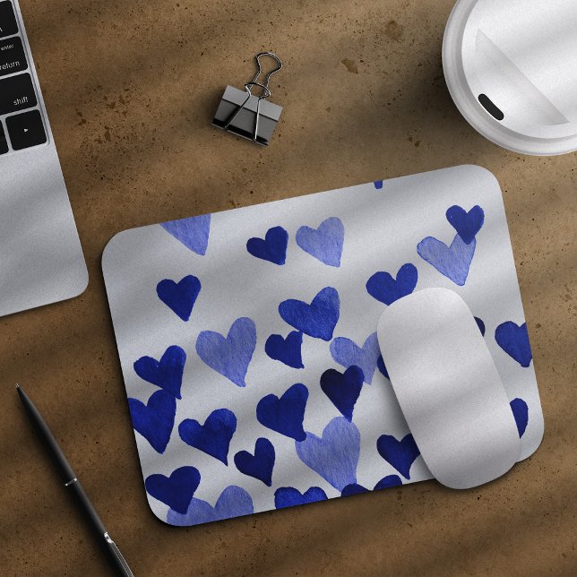 Mousepad Corações de Aquarelas do Dia do namorados - Azul (Criador carregado)