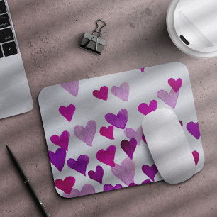 Mousepad Corações de Aquarelas do Dia do namorados - roxo