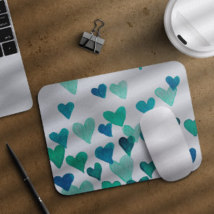 Mousepad Corações de Aquarelas do Dia do namorados - turque