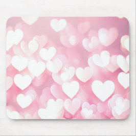 Mousepad Corações De Bokeh Rosa E Branco
