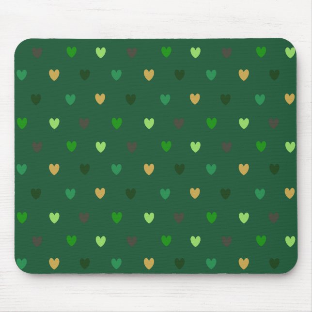 Mousepad Corações de bolinhas em verde floresta (Frente)