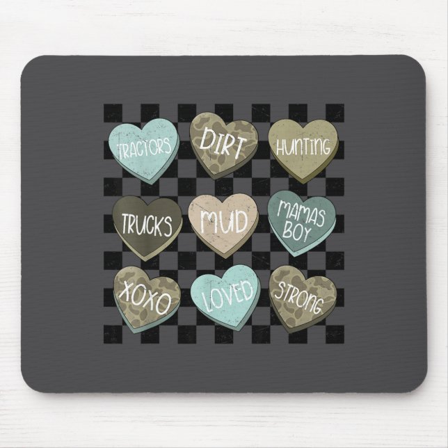 Mousepad Corações de Conversação Camuflados Xadrez Dia dos  (Frente)