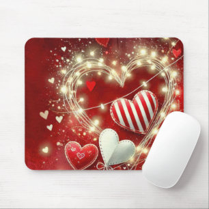 MOUSEPAD CORAÇÕES DE DIA DE OS NAMORADOS VERMELHO E BRANCO