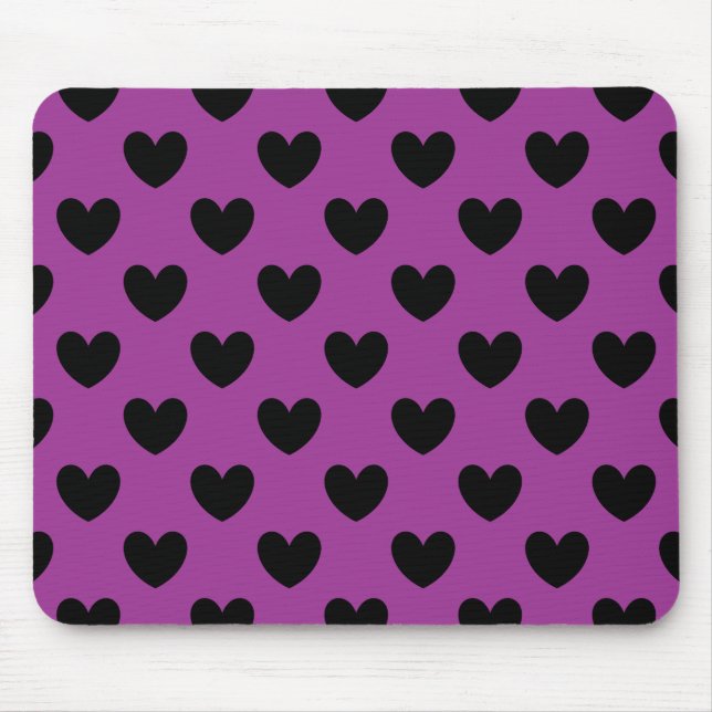 Mousepad Corações de polca preta em roxo (Frente)