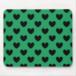 Mousepad Corações de polca pretos em Kelly Green