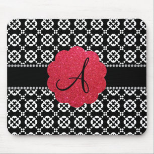 Mousepad Corações decorativos pretos do monograma