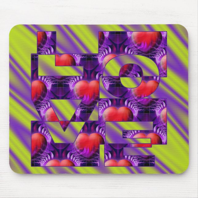 Mousepad Corações do amor - ondas violetas verdes-leves (Frente)