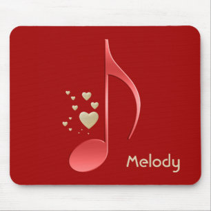 Mousepad Corações Dourados vermelhos da nota da música