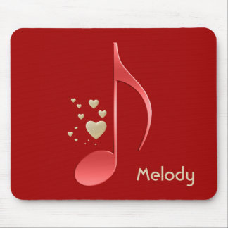 Mousepad Corações Dourados vermelhos da nota da música
