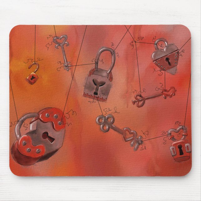 Mousepad Corações e fechamentos, pintura da aguarela (Frente)