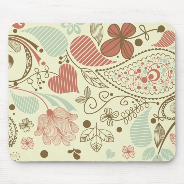 Mousepad Corações e Flores de Paisley Cute Floral (Frente)