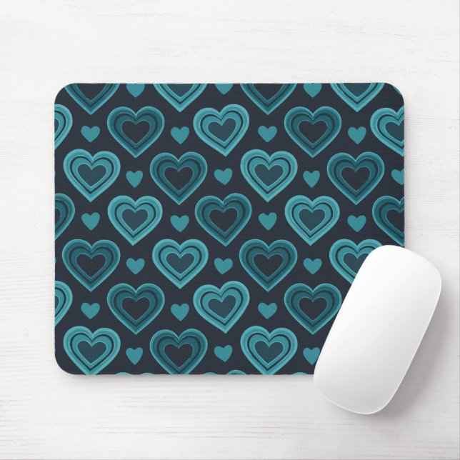 Mousepad Corações em tons de azul-verde (Com mouse)