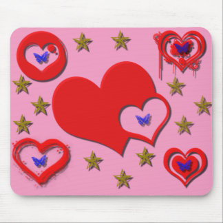 Mousepad Corações, Estrelas, Cabeça-de-Mão-Borboleta