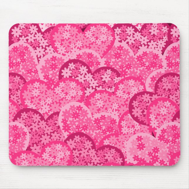 Mousepad Corações florais bonitos a rosa (Frente)