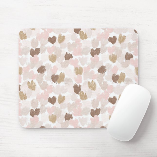 Mousepad Corações Marrom Creme Rosa (Com mouse)