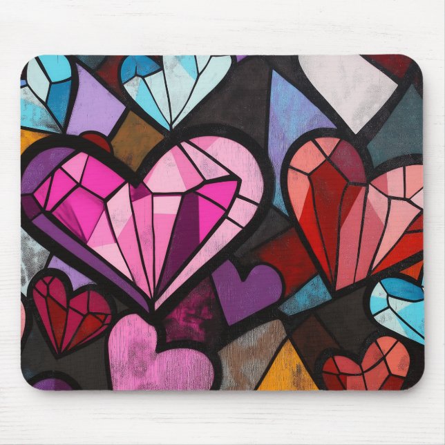 Mousepad Corações Mosaicos Vibrantes (Frente)
