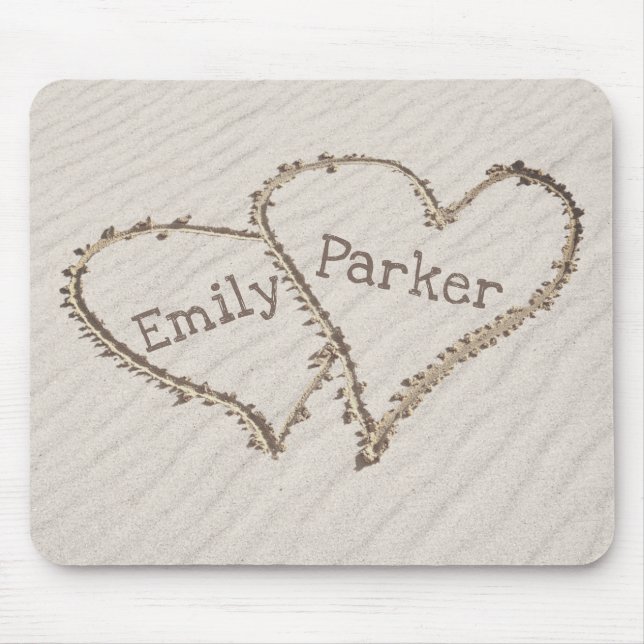 Mousepad Corações na areia da praia (Frente)