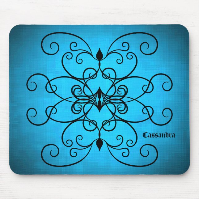 Mousepad Corações negros e azuis e espirais personalizados (Frente)