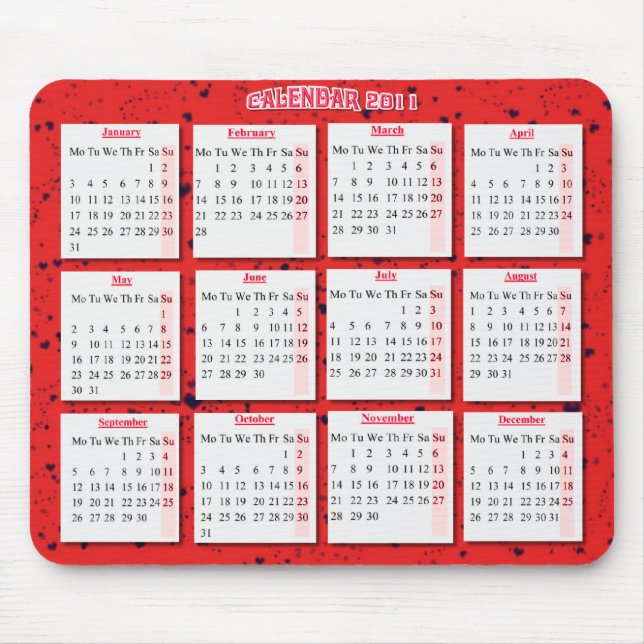 Mousepad Corações no calendário vermelho de mousepad/ (Frente)