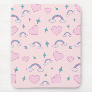 Mousepad Corações Pastel Adoráveis & Padrão Arco-Íris   Ros
