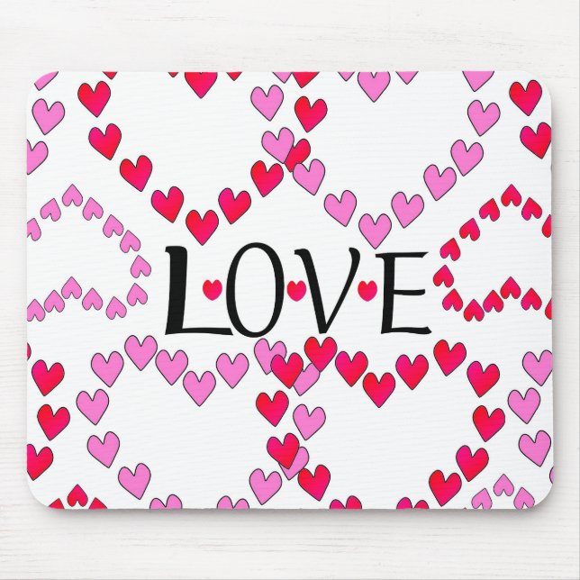 Mousepad Corações Pequenos Rosa Vermelho AMOR (Frente)