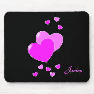 Mousepad Corações Pretos E Rosa, Modelo Do Seu Nome