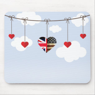 Mousepad Corações reais do casamento da bandeira britâni
