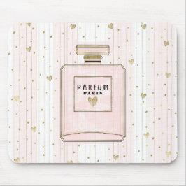 Mousepad Corações Rosa e Dourado Paris Perfume Moda Chic