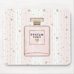 Mousepad Corações Rosa e Dourado Paris Perfume Moda Chic