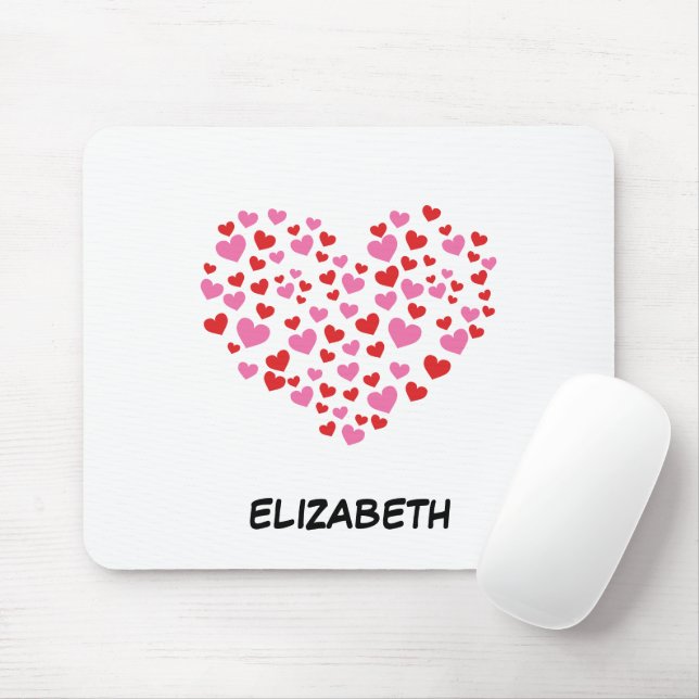 Mousepad Corações Vermelho E Rosa | Adicione seu nome (Com mouse)