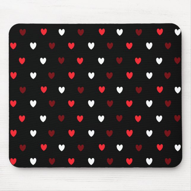 Mousepad Corações vermelhos e brancos em preto (Frente)