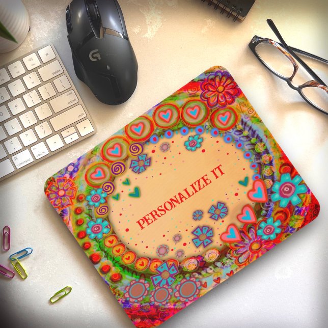 Mousepad Corações Whimsical e Inspirividade Personalizada F (Criador carregado)