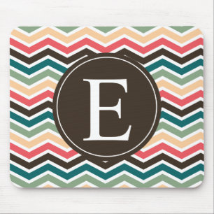 Mousepad Coral Brown Teal Chevron Monograma