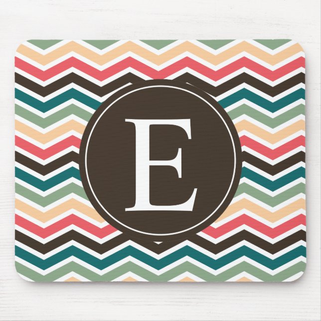 Mousepad Coral Brown Teal Chevron Monograma (Frente)