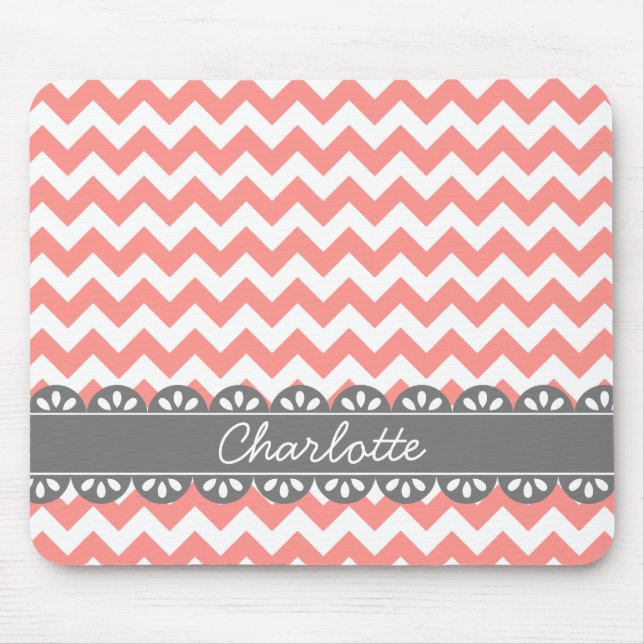 Mousepad Coral Chevron e Cinza (Frente)
