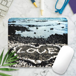 Mousepad Coral de Amor de Praia do Havaí Negro Tropical