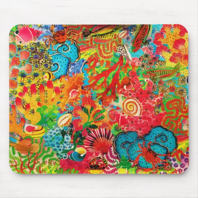 Mousepad Coral Dourado Verão Tropical Oceânica Aquarela (Frente)