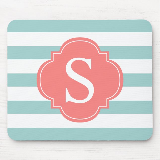Mousepad Coral Mint Stripes Monograma (Frente)