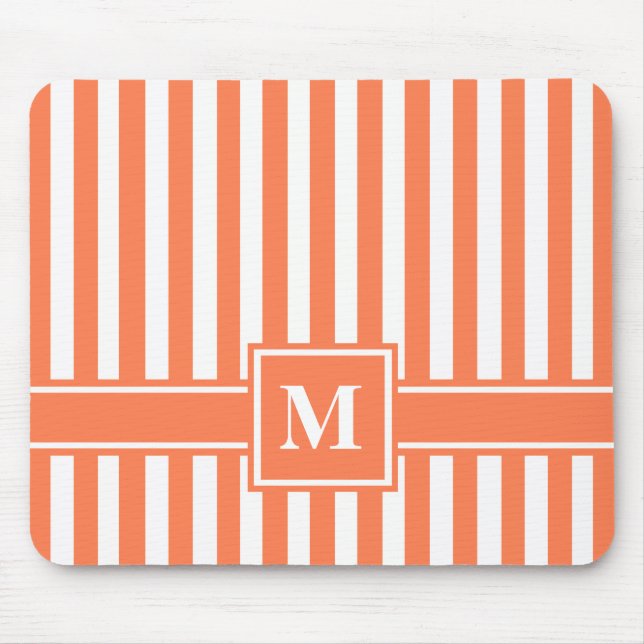 Mousepad Coral Modern Stripe com Monograma (Frente)